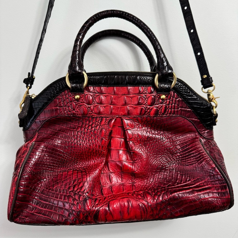 Brahmin Tri Texture Croc Ruby Red Louise Rose Dillards 25th Anniversary Satchel